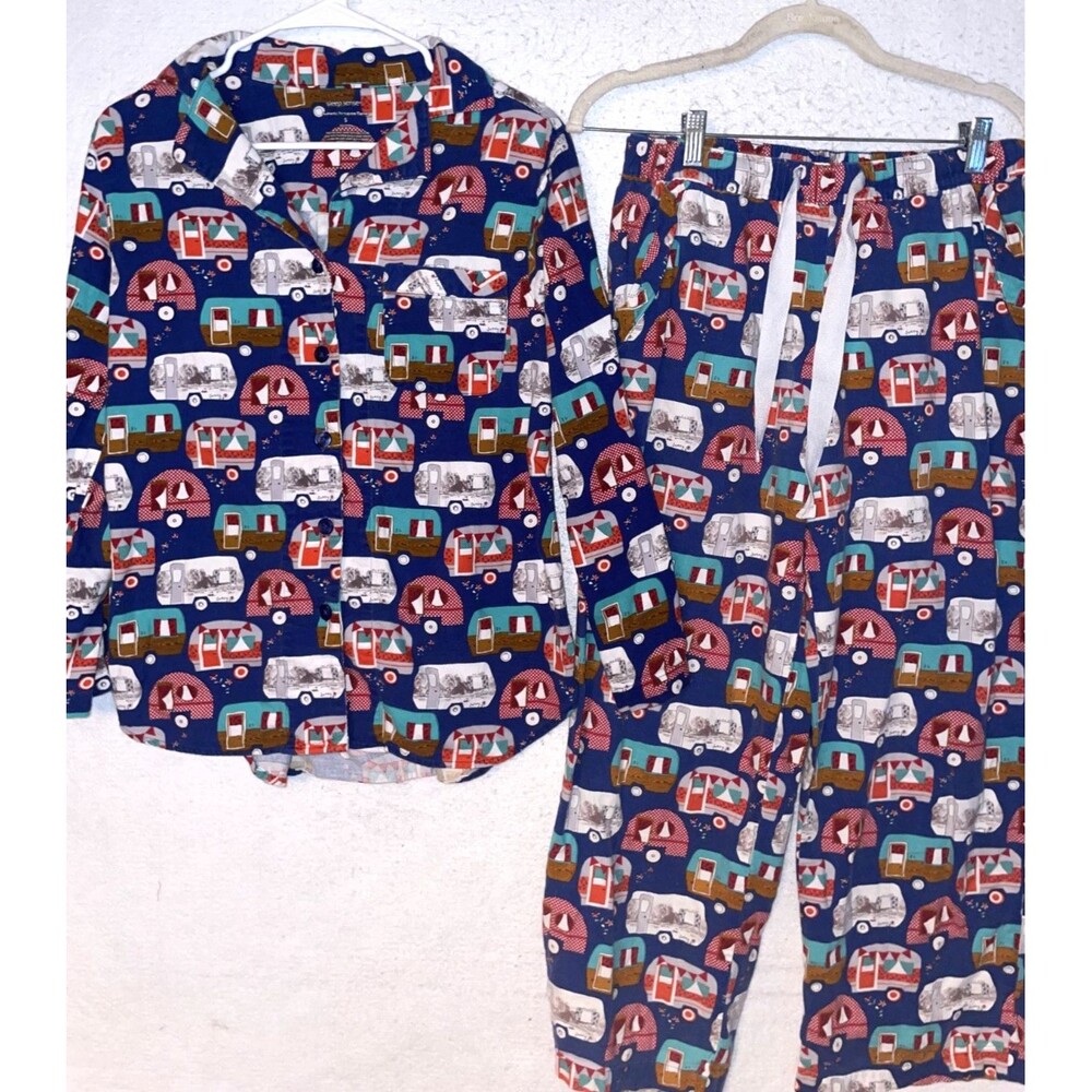 Sleep Sense Portuguese Flannel Pajama Set Womens S Blue RV Camping 100% cotton